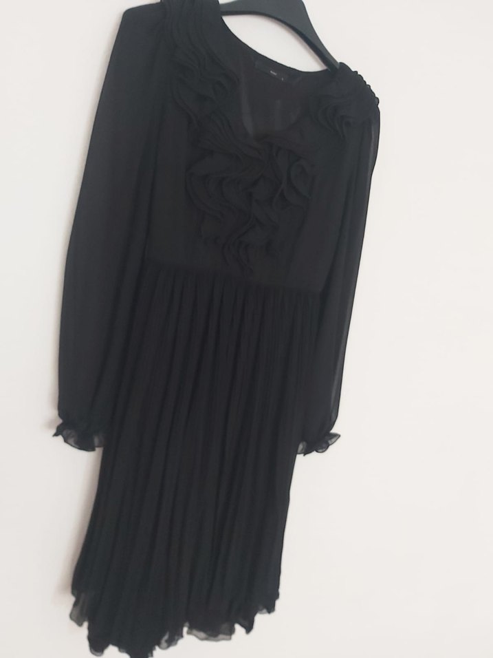 Siyah Uzun Kollu Fırfırlı Gotik Elbise - Görsel 2