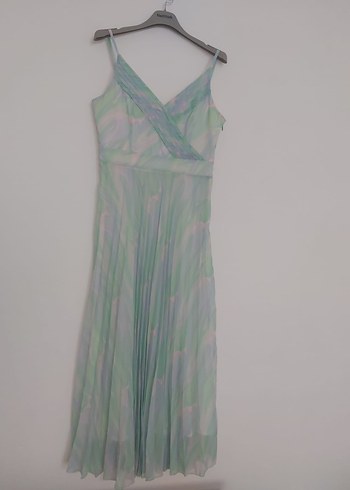 Pastel Renkli Pilili Uzun Askılı Elbise - Görsel 2