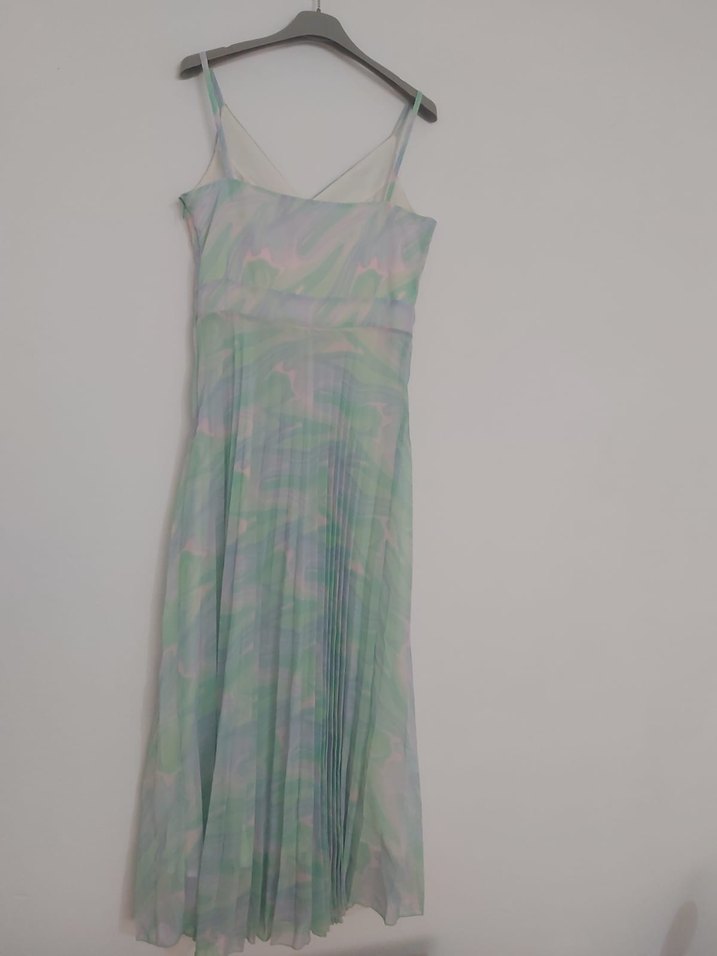 Pastel Renkli Pilili Uzun Askılı Elbise - Görsel 4