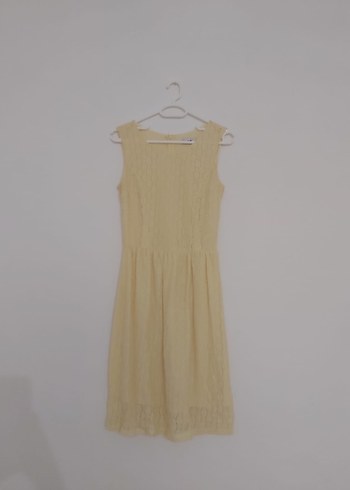 Bej Dantel Detaylı Midi Kolsuz Örme Elbise - Görsel 6