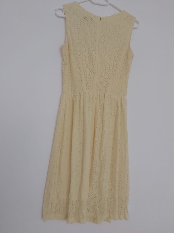 Bej Dantel Detaylı Midi Kolsuz Örme Elbise - Görsel 4