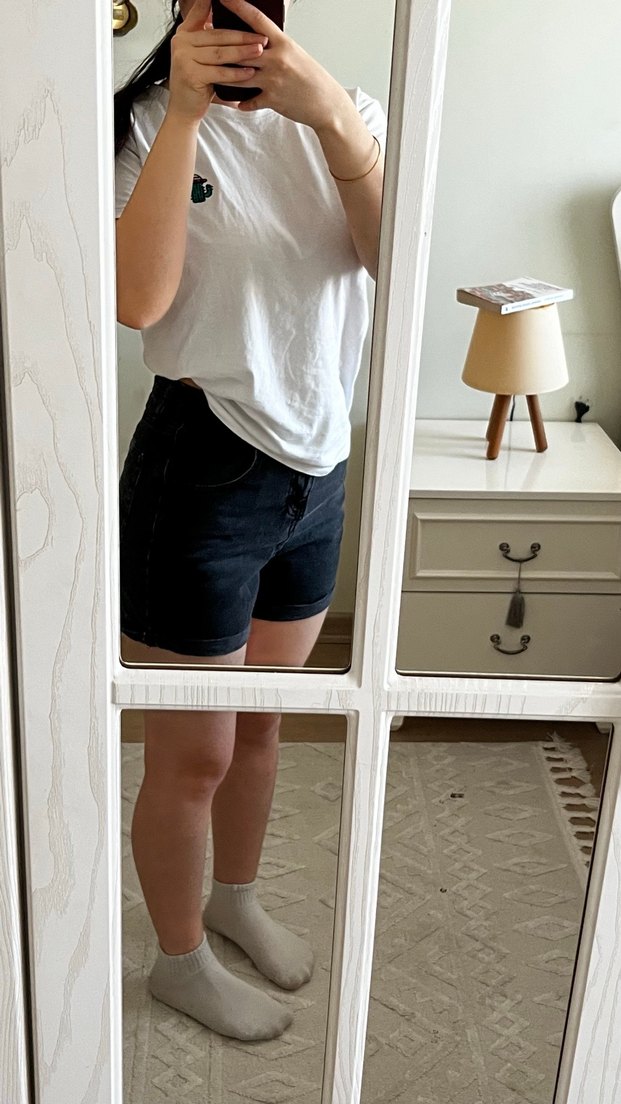 Gri Düğmeli Kadın Kot Şort - Görsel 3