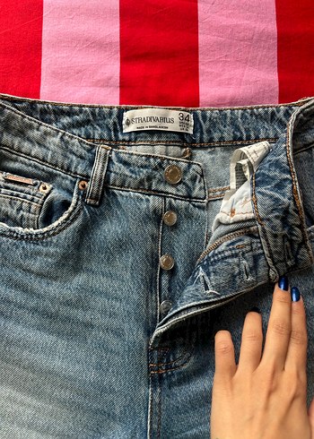 Düğmeli yüksek bel jean - Görsel 2