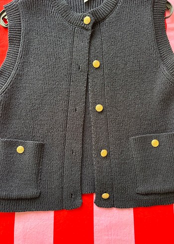 Düğmeli Lacivert Triko Kadın Yelek - Görsel 2