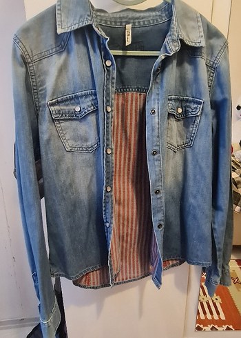 Düğmeli Mavi Denim Kadın Gömlek - Görsel 5