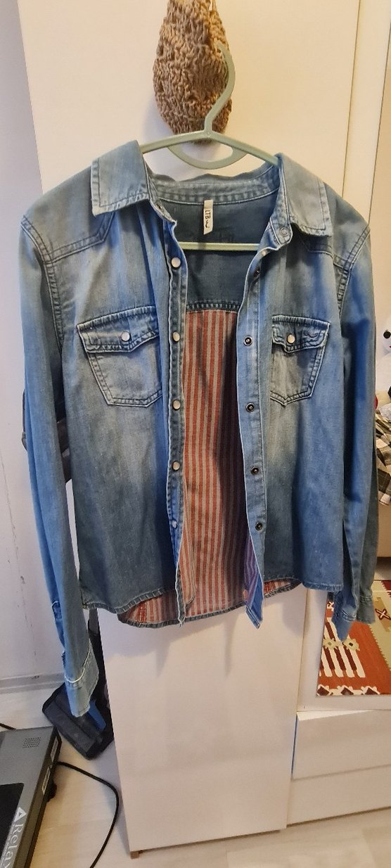 Düğmeli Mavi Denim Kadın Gömlek - Görsel 5