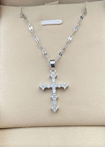 Gri İşlemeli Zincir Detaylı Minimalist Kolye - Görsel 2