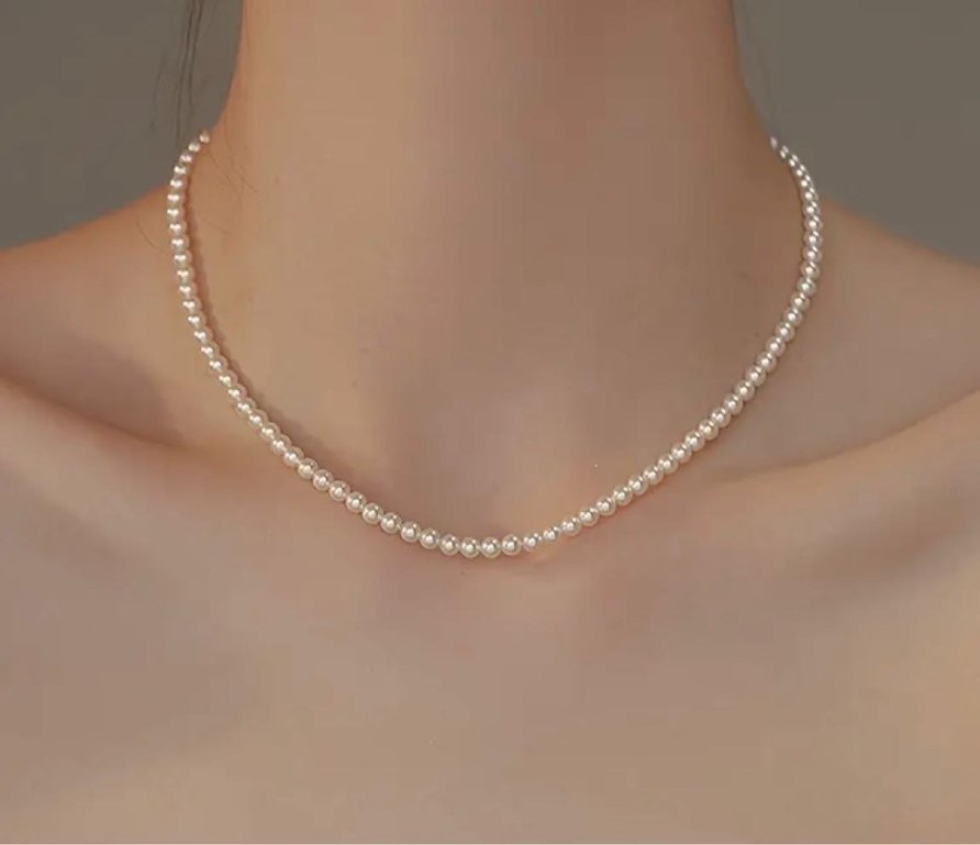 Beyaz Minimalist İnci Kolye - Görsel 3