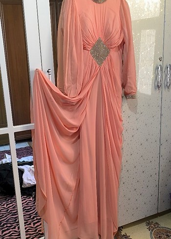 Pudra Pembe Drapeli Uzun Abiye Elbise - Görsel 2