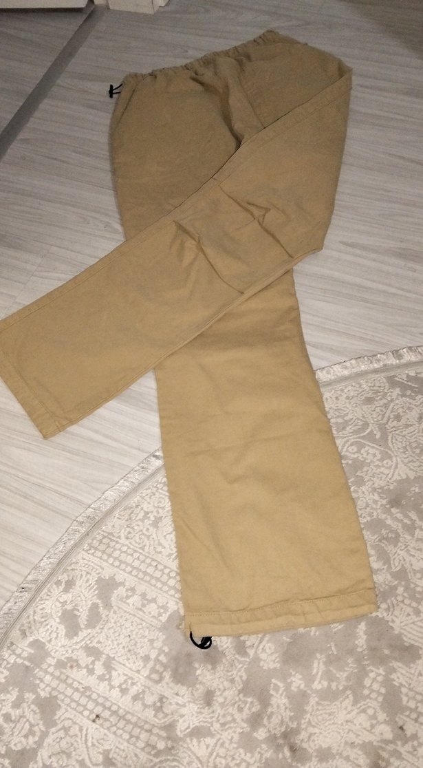 Bej Kadın Keten Rahat Kesim Kemerli Pantolon - Görsel 2