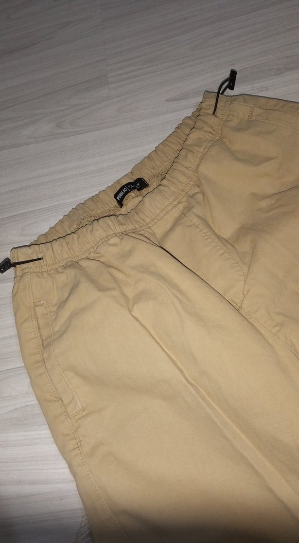 Bej Kadın Keten Rahat Kesim Kemerli Pantolon - Görsel 3