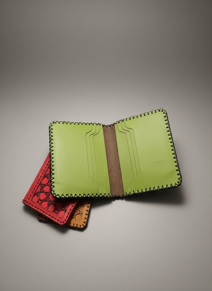 Gerçek deri el yapımı cüzdan yeşil - Görsel 3