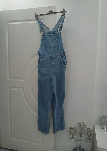 2 kere giyildi Kadın Mavi Denim Askılı Tulum - Görsel 2