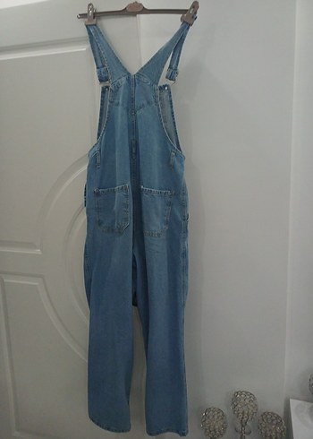 2 kere giyildi Kadın Mavi Denim Askılı Tulum - Görsel 4