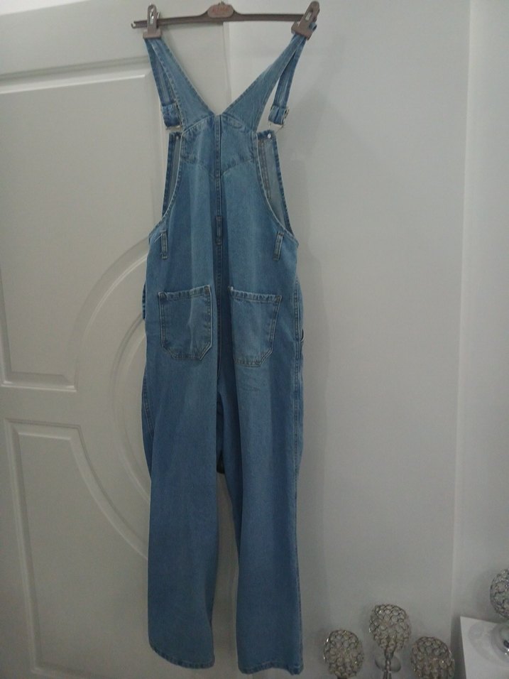 2 kere giyildi Kadın Mavi Denim Askılı Tulum - Görsel 4