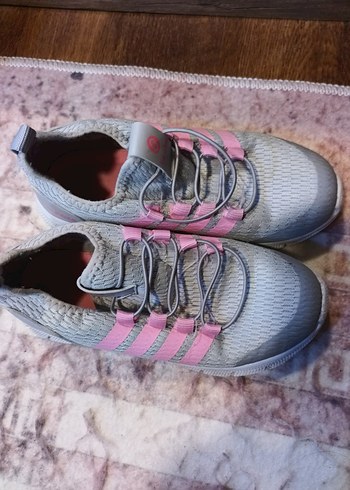 çocuk Gri-Pembe Spor Ayakkabı Bağcıklı - Görsel 2