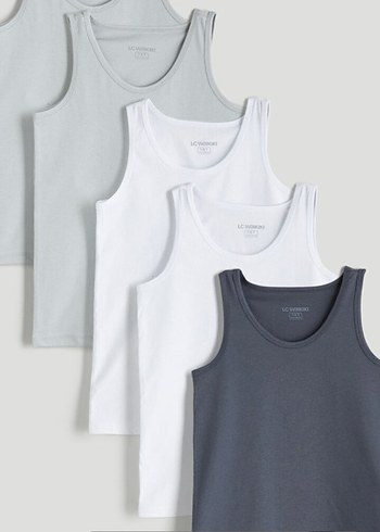 Beyaz ve Gri Baskılı Çocuk Atlet 5'li Paket - Görsel 2