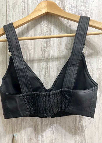 Siyah Deri Kadın Biker Mini Büstiyer - Görsel 3