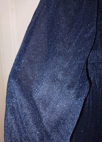 Lacivert Uzun Kollu Drapeli Kadın Abiye Elbise - Görsel 3