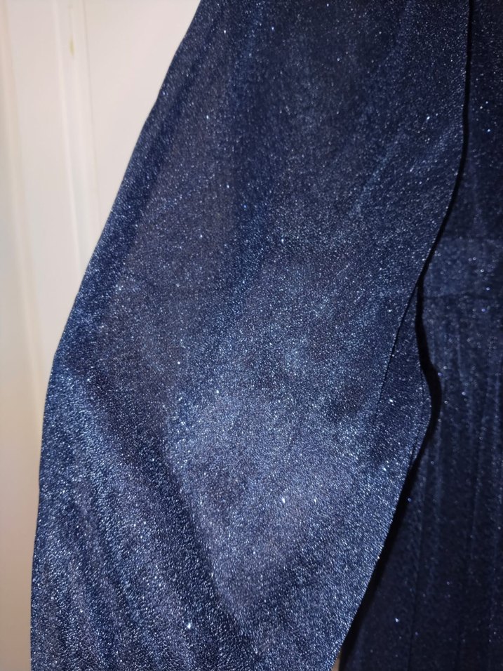 Lacivert Uzun Kollu Drapeli Kadın Abiye Elbise - Görsel 3