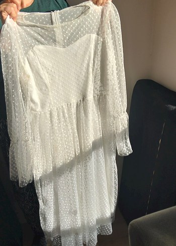 Uzun Kollu Bohem Mini Beyaz Gelinlik - Görsel 5