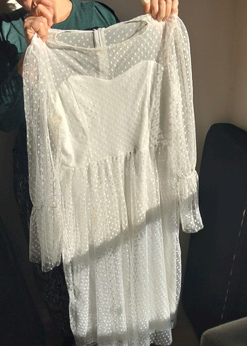 Uzun Kollu Bohem Mini Beyaz Gelinlik - Görsel 6