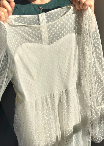 Uzun Kollu Bohem Mini Beyaz Gelinlik - Görsel 4