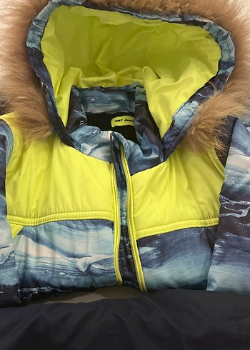 Kürk Detaylı Mavi Erkek Çocuk kayak Mont ve pantolon - Görsel 2