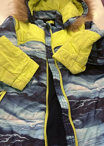 Kürk Detaylı Mavi Erkek Çocuk kayak Mont ve pantolon - Görsel 3