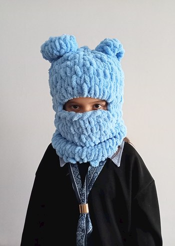 Pembe Örgü Çocuk Bere ve Atkı Seti - Görsel 4