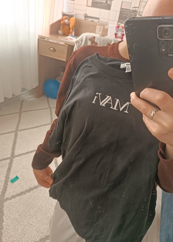 Drapeli Siyah Deri Hamile Tişörtü - Görsel 4