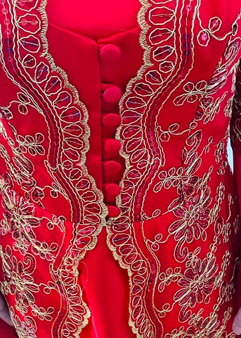 Kırmızı Uzun Kollu V Yaka Henna Elbise - Görsel 4