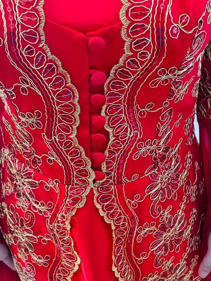 Kırmızı Uzun Kollu V Yaka Henna Elbise - Görsel 4