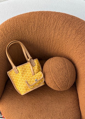 Sarı Deri Kadın Çanta Peluş Detaylı - Görsel 2