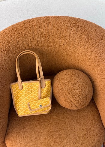 Sarı Deri Kadın Çanta Peluş Detaylı - Görsel 3