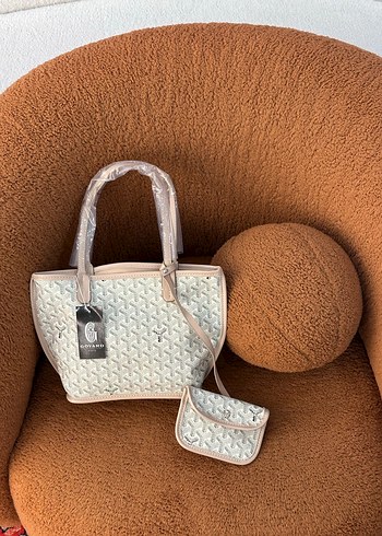 Bej Baskılı Kadın Çanta ve Mini Cüzdan - Görsel 4