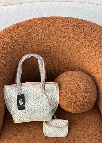 Bej Baskılı Kadın Çanta ve Mini Cüzdan - Görsel 3