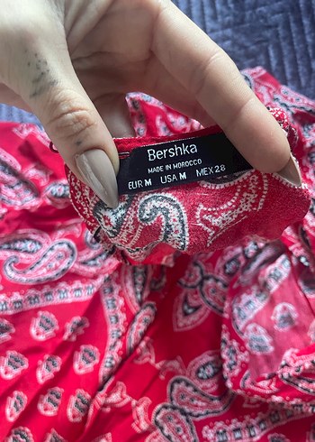 Koyu Kırmızı Bohem Desenli Krep Elbise - Görsel 4