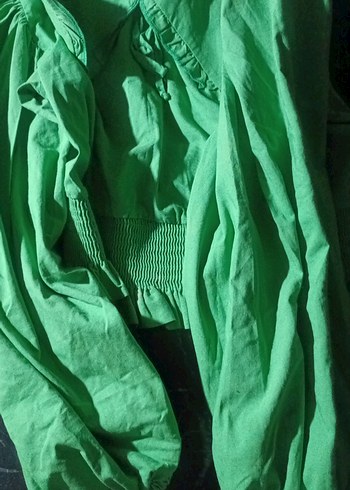 Yeşil balon kollu gömlek kısa gömlek - Görsel 4