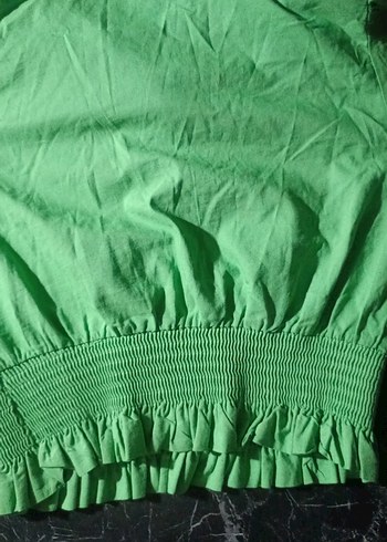 Yeşil balon kollu gömlek kısa gömlek - Görsel 3