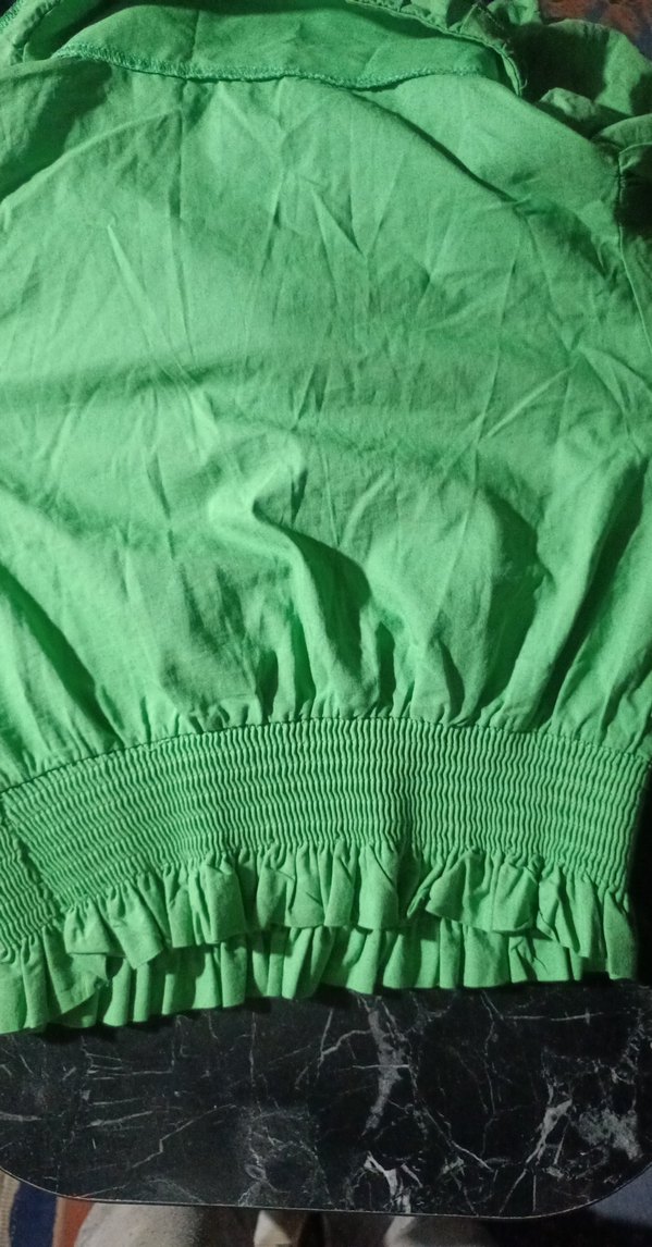 Yeşil balon kollu gömlek kısa gömlek - Görsel 3