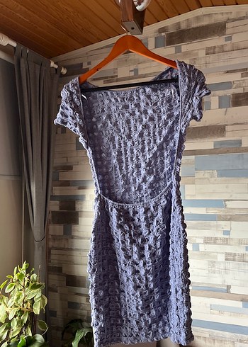 Gri Mini Bohem Kısa Kollu Sırtı Açık Elbise - Görsel 2