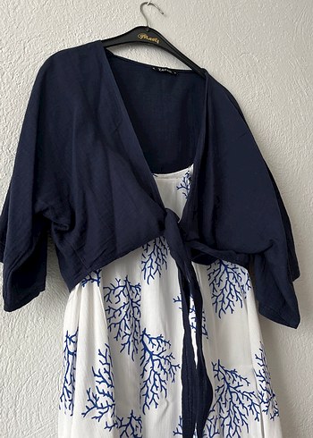 Bohem Tarzı Lacivert Baskılı Uzun Elbise - Görsel 2