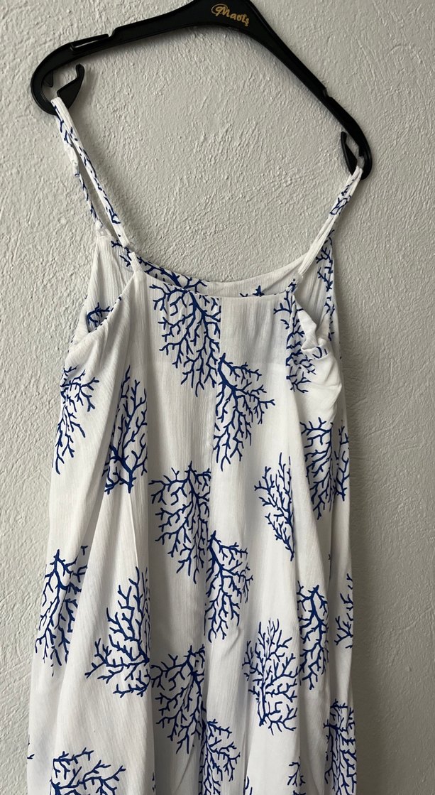 Bohem Tarzı Lacivert Baskılı Uzun Elbise - Görsel 3