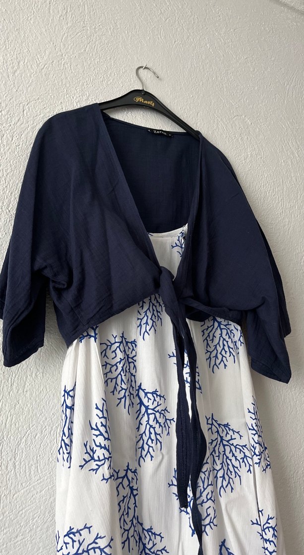 Bohem Tarzı Lacivert Baskılı Uzun Elbise - Görsel 2