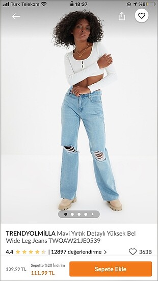 Trendyolmilla wide leg yırtık jean