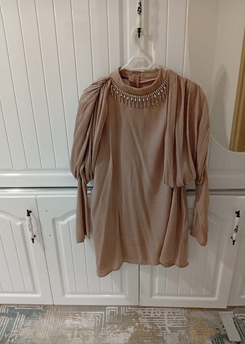 Beyaz Uzun Kollu Drape Detaylı Kadın Gelinlik - Görsel 4