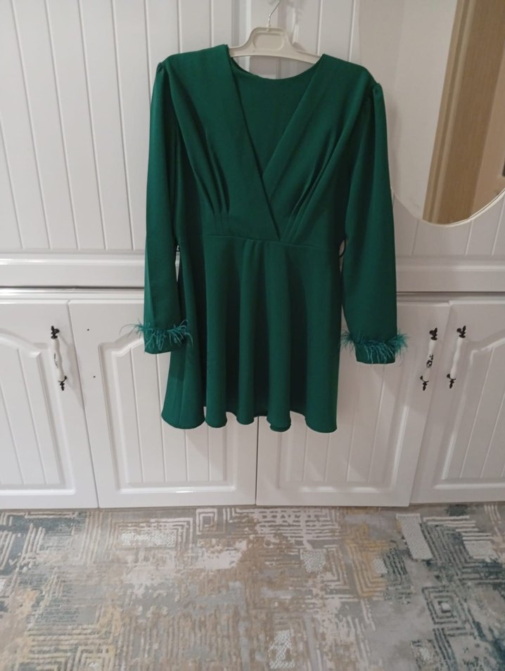 Beyaz Uzun Kollu Drape Detaylı Kadın Gelinlik - Görsel 5