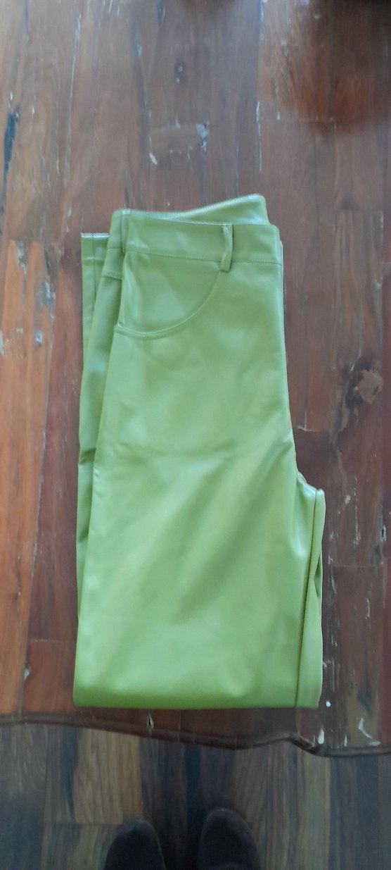 AÇİK YEŞİL DERİ KADIN PANTOLON - Görsel 2