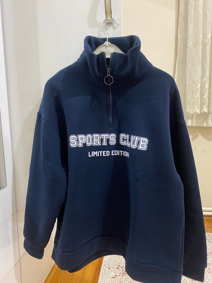 Kadın Lacivert Spor Sweatshirt Yarım Fermuarlı - Görsel 2